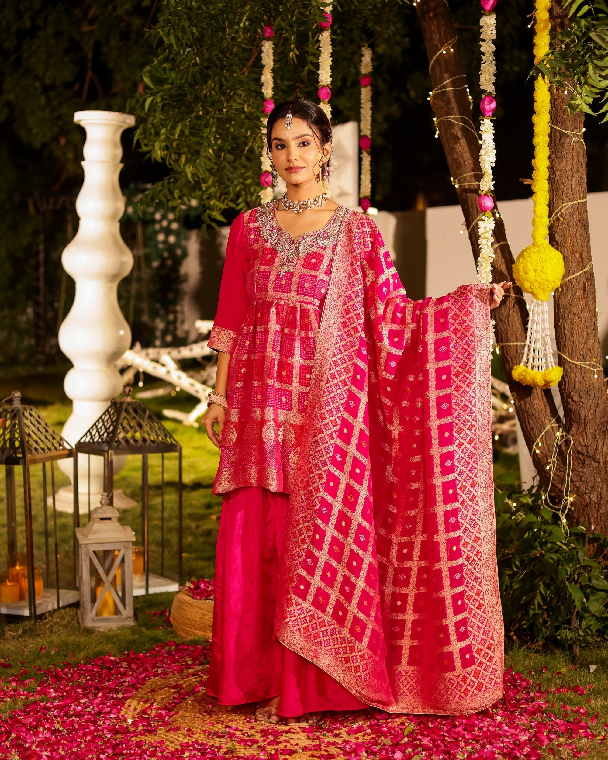 Pink Ghatchola Sharara Set