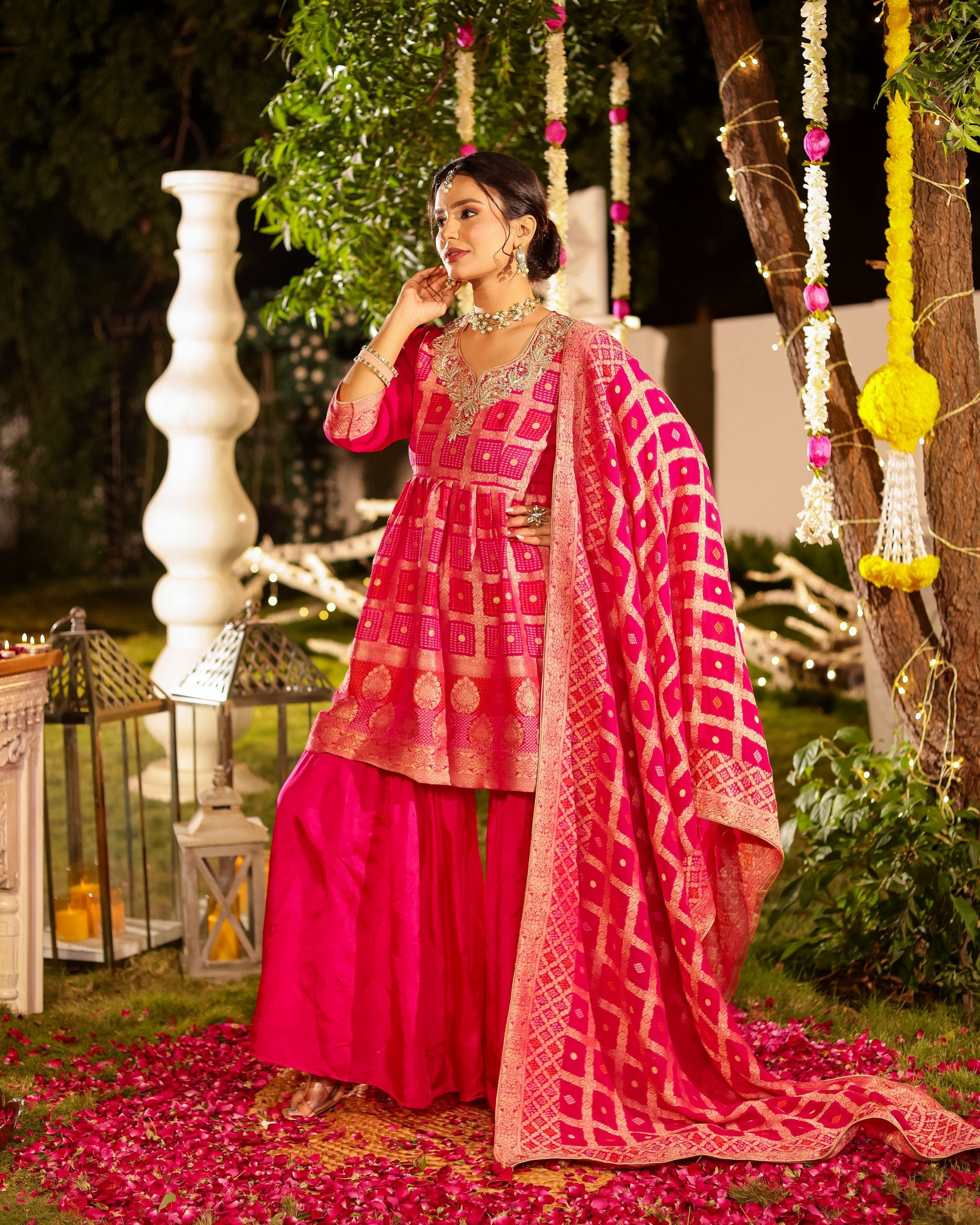 Pink Ghatchola Sharara Set