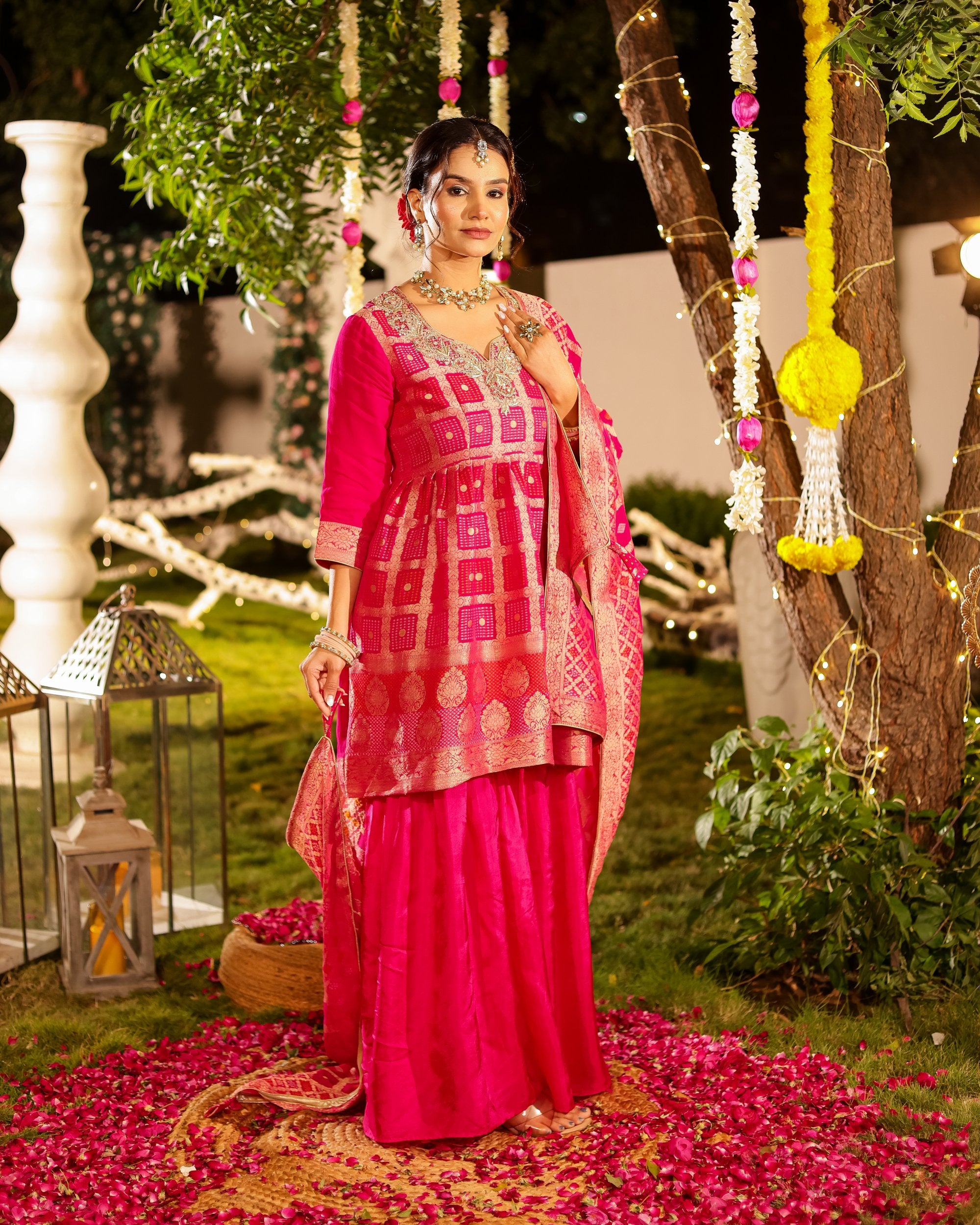 Rukmini – Rani Pink Heritage Ghatchola Sharara Set