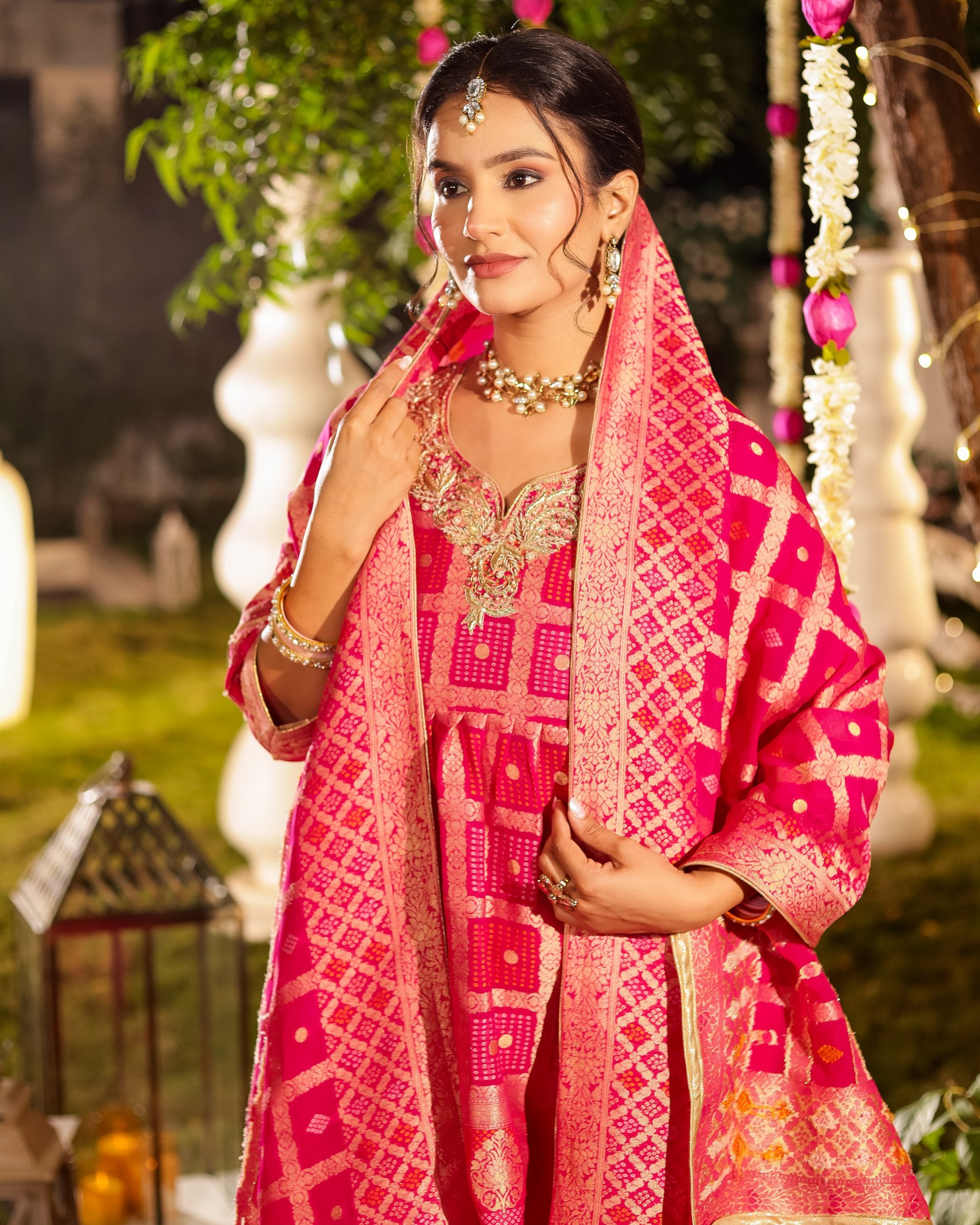 Rukmini – Rani Pink Heritage Ghatchola Sharara Set