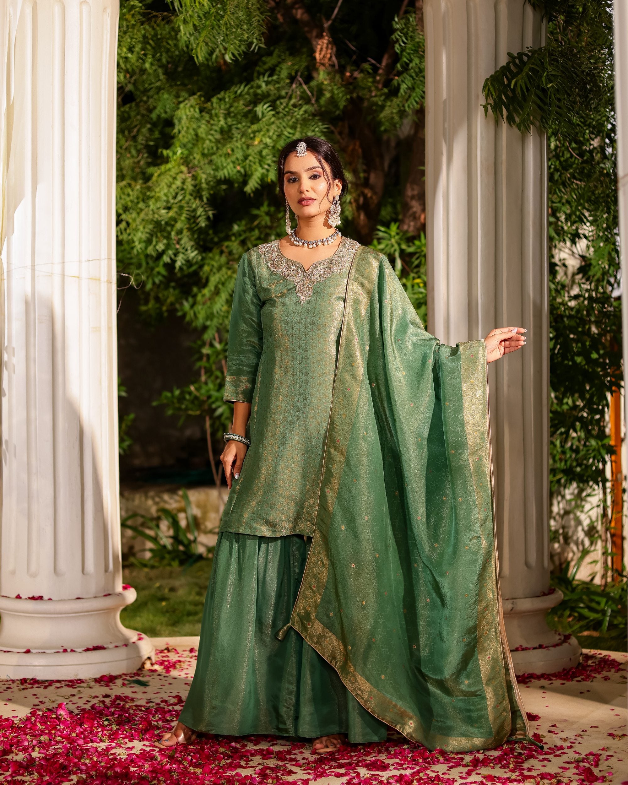 Teal Smoke Colour Kurta Pant Set