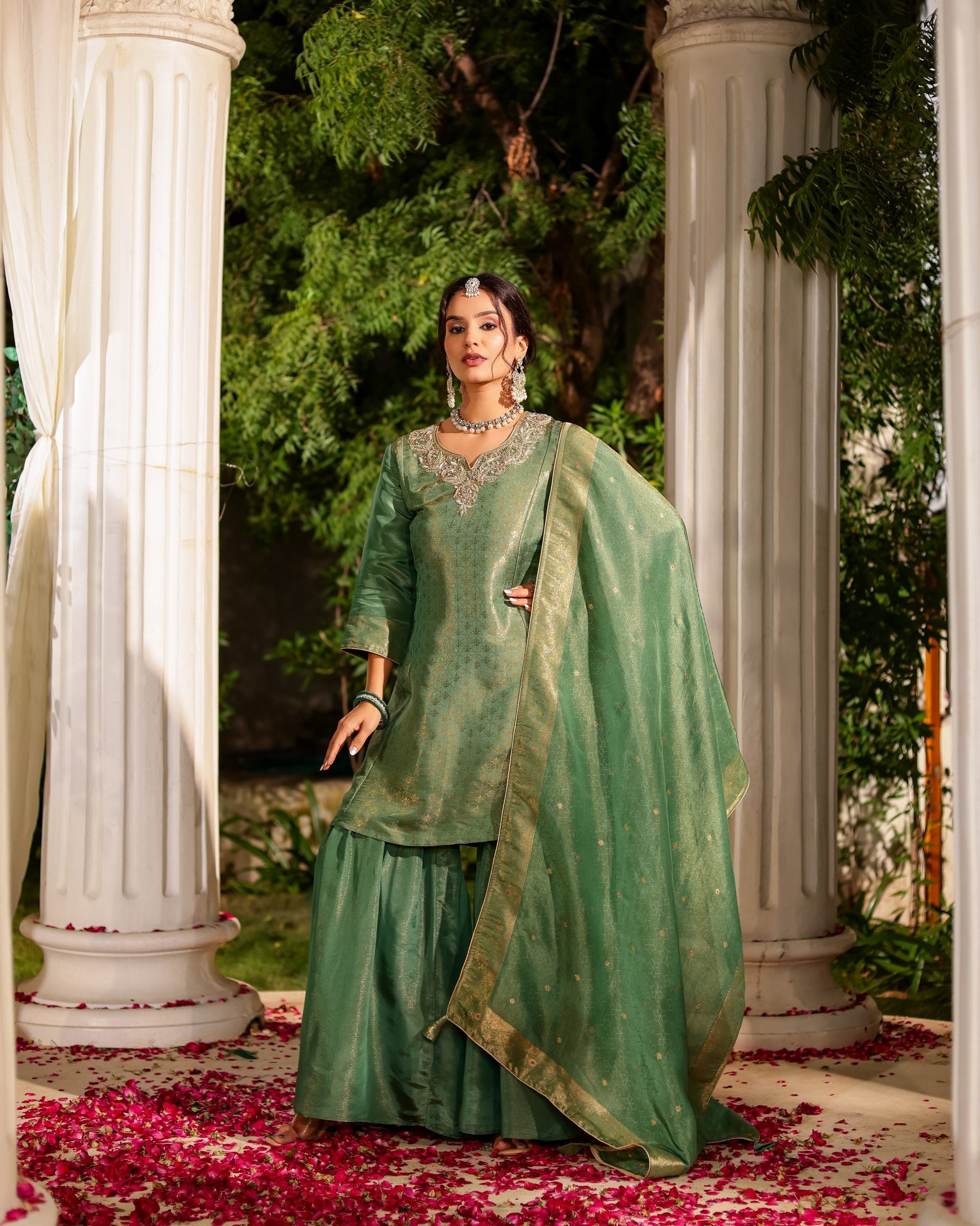 Teal Smoke Colour Kurta Pant Set