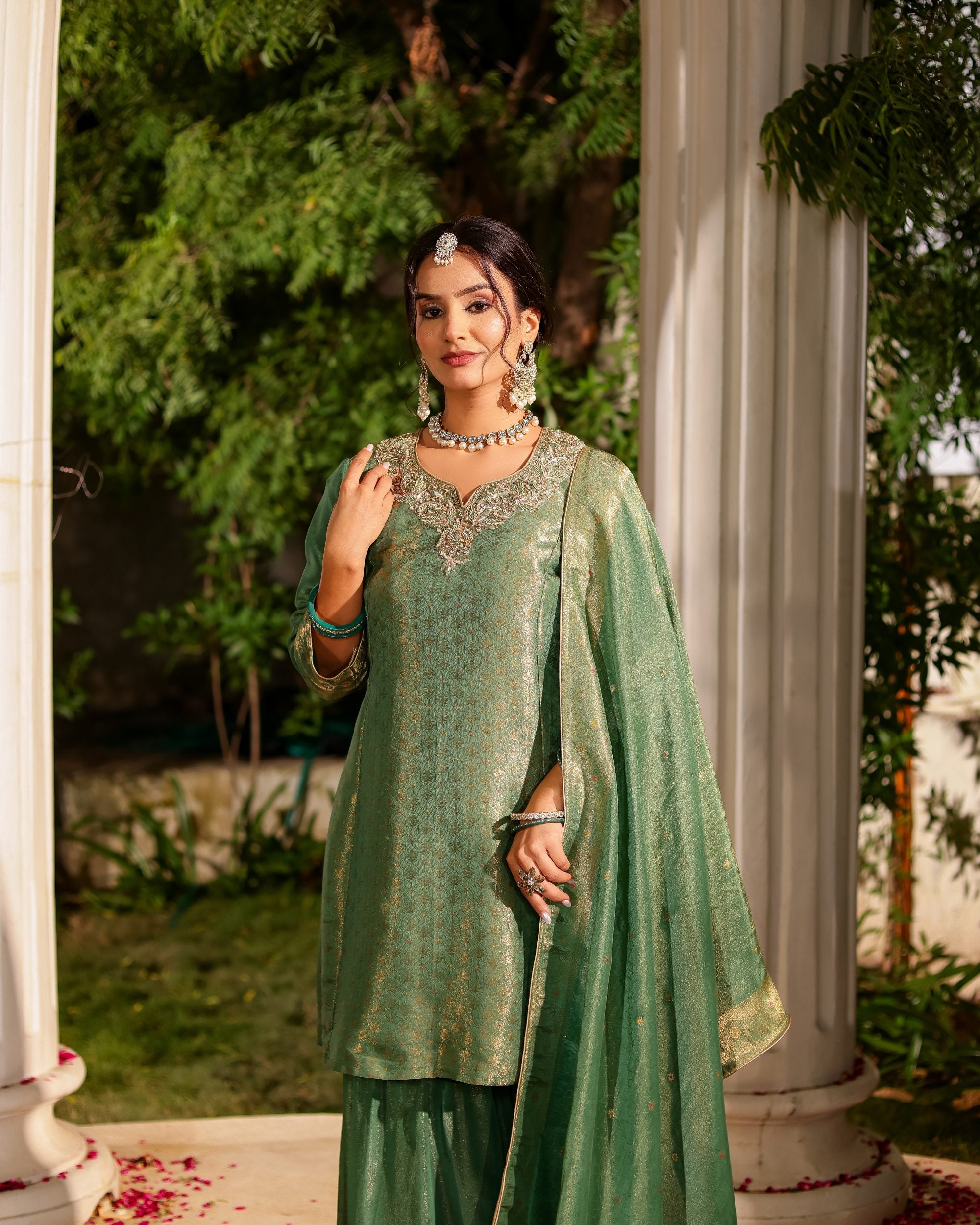 Sarita – Sea Green Hand-Embroidered Sharara Set