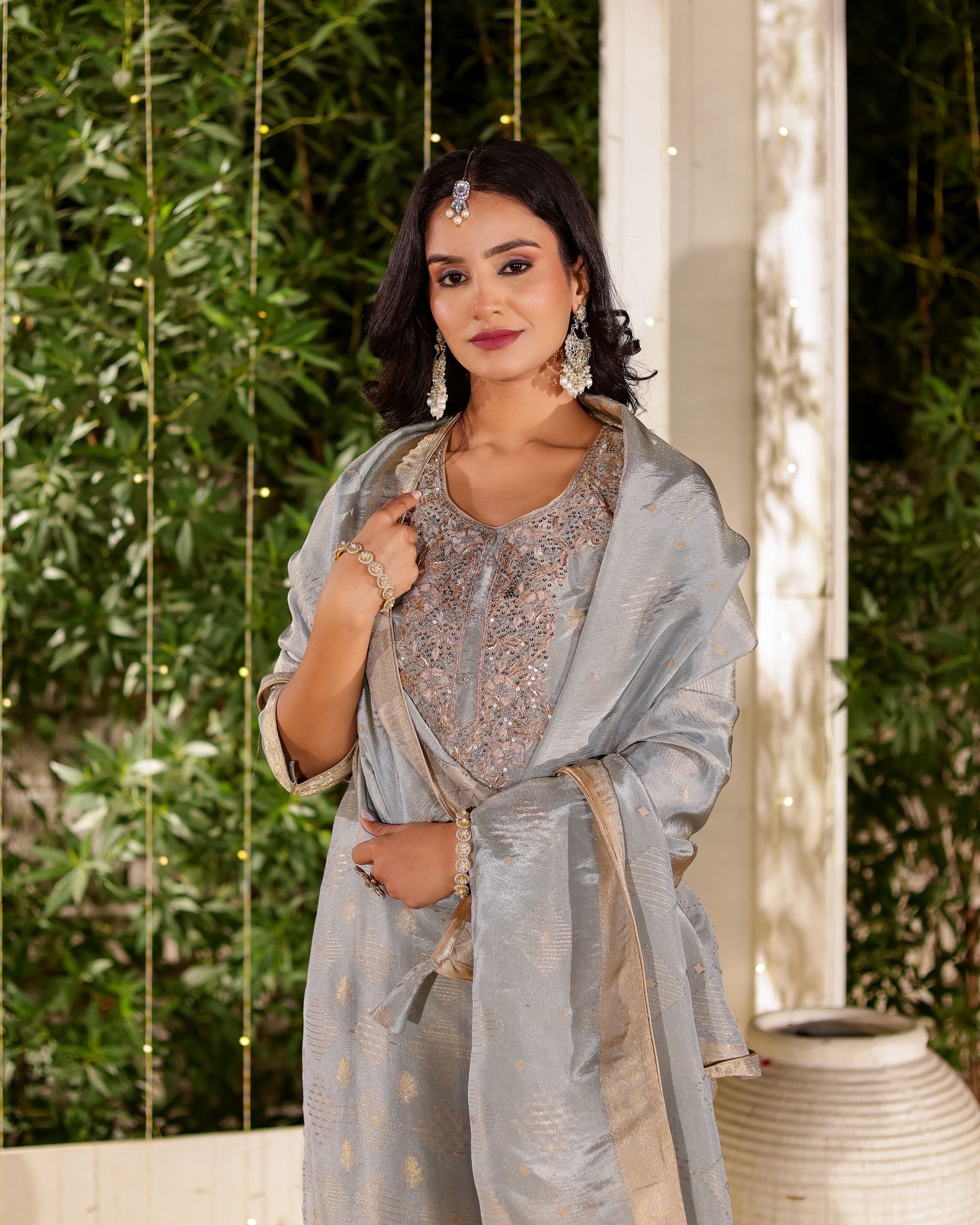 Surmai – Slate Grey Embroidered Sharara Set