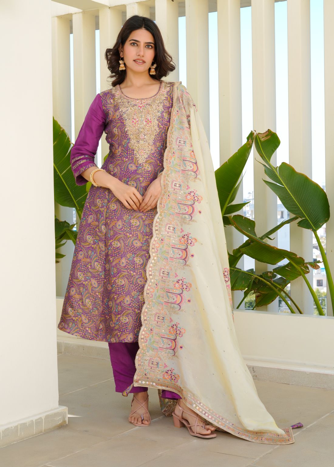 Lavender Colour Anarkali Suit Set