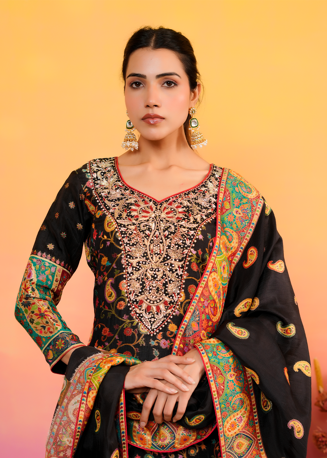 Laila – Midnight Black Embroidered Suit Set