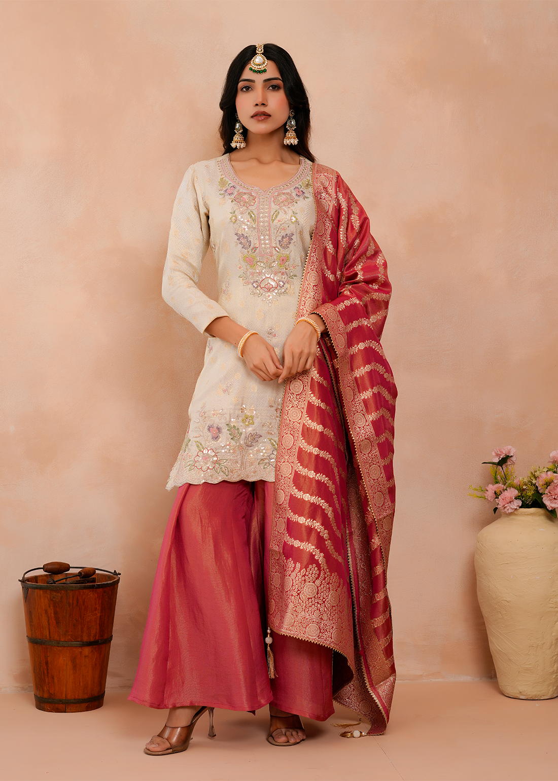 Ruhaani – Cream Floral Sharara Suit Set