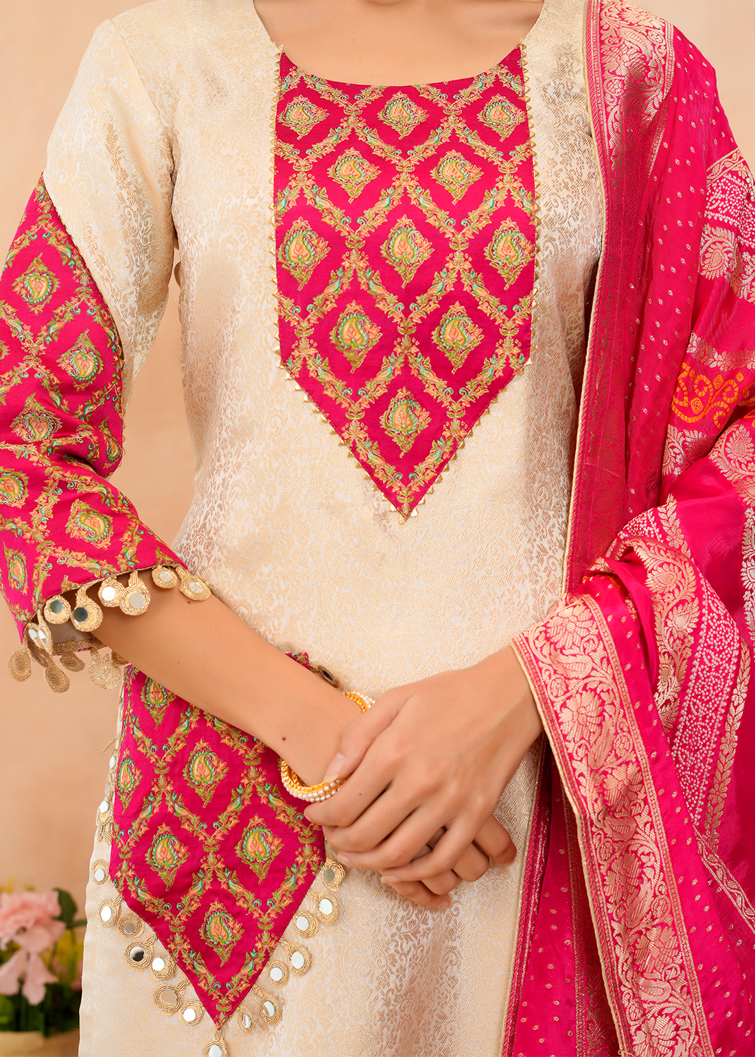 Shubhra – Champagne Heritage Patchwork Suit Set
