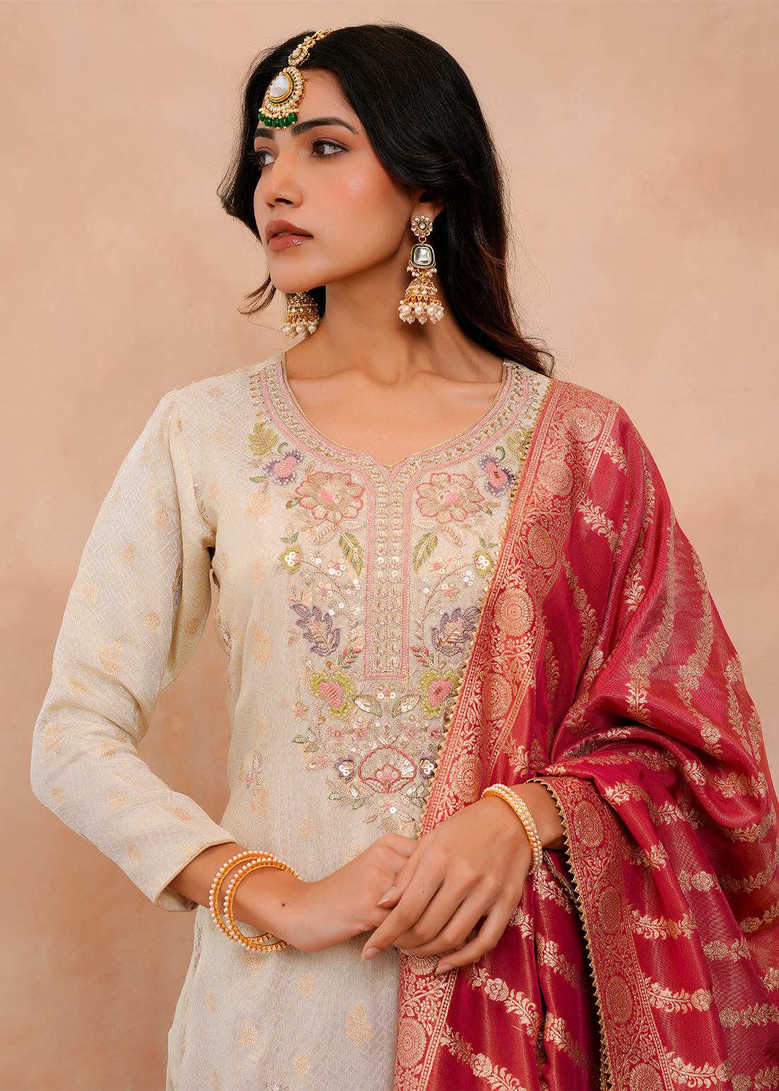 Ruhaani – Cream Floral Sharara Suit Set