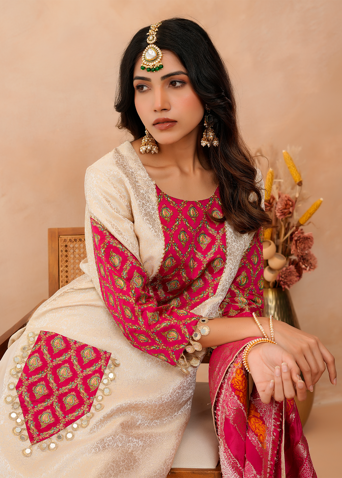 Shubhra – Champagne Heritage Patchwork Suit Set
