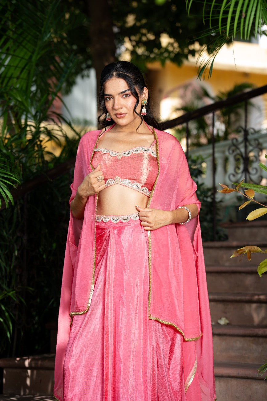Mauve Pink Skirt With Cape Set