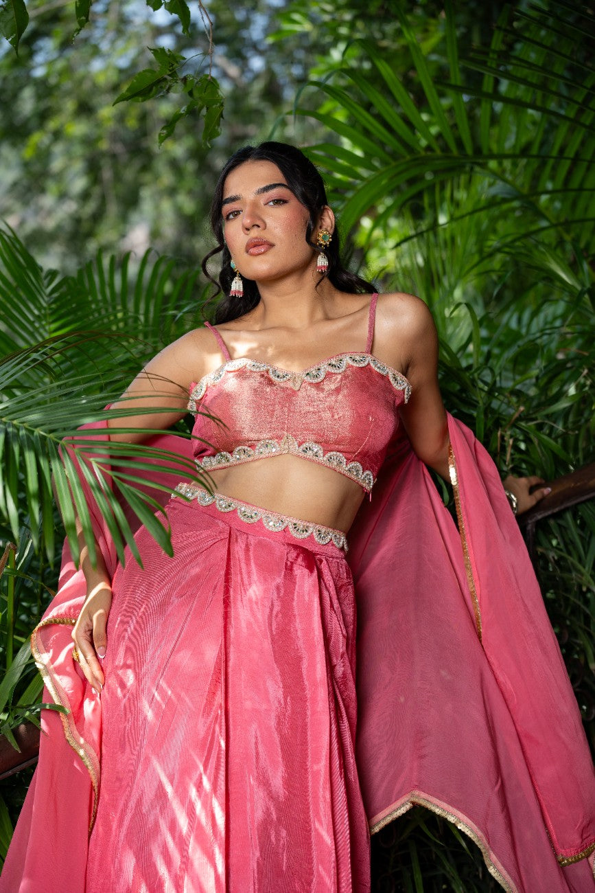 Mauve Pink Skirt With Cape Set