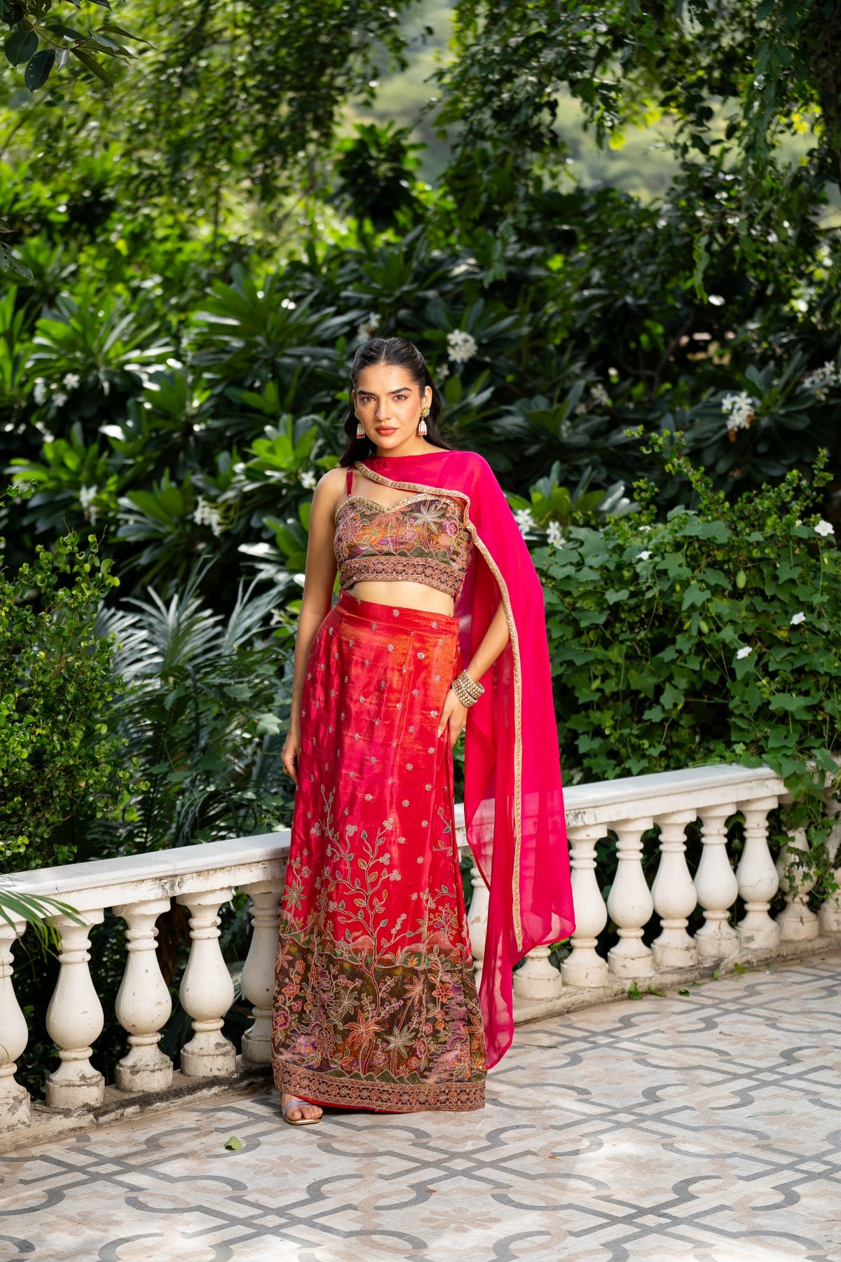 Gulabi Printed Skirt Set With Asymmetric Dupatta