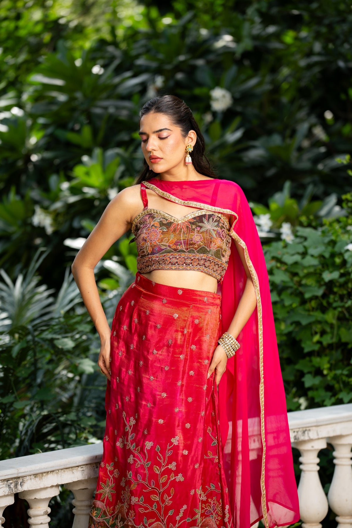 Gulabi Printed Skirt Set With Asymmetric Dupatta