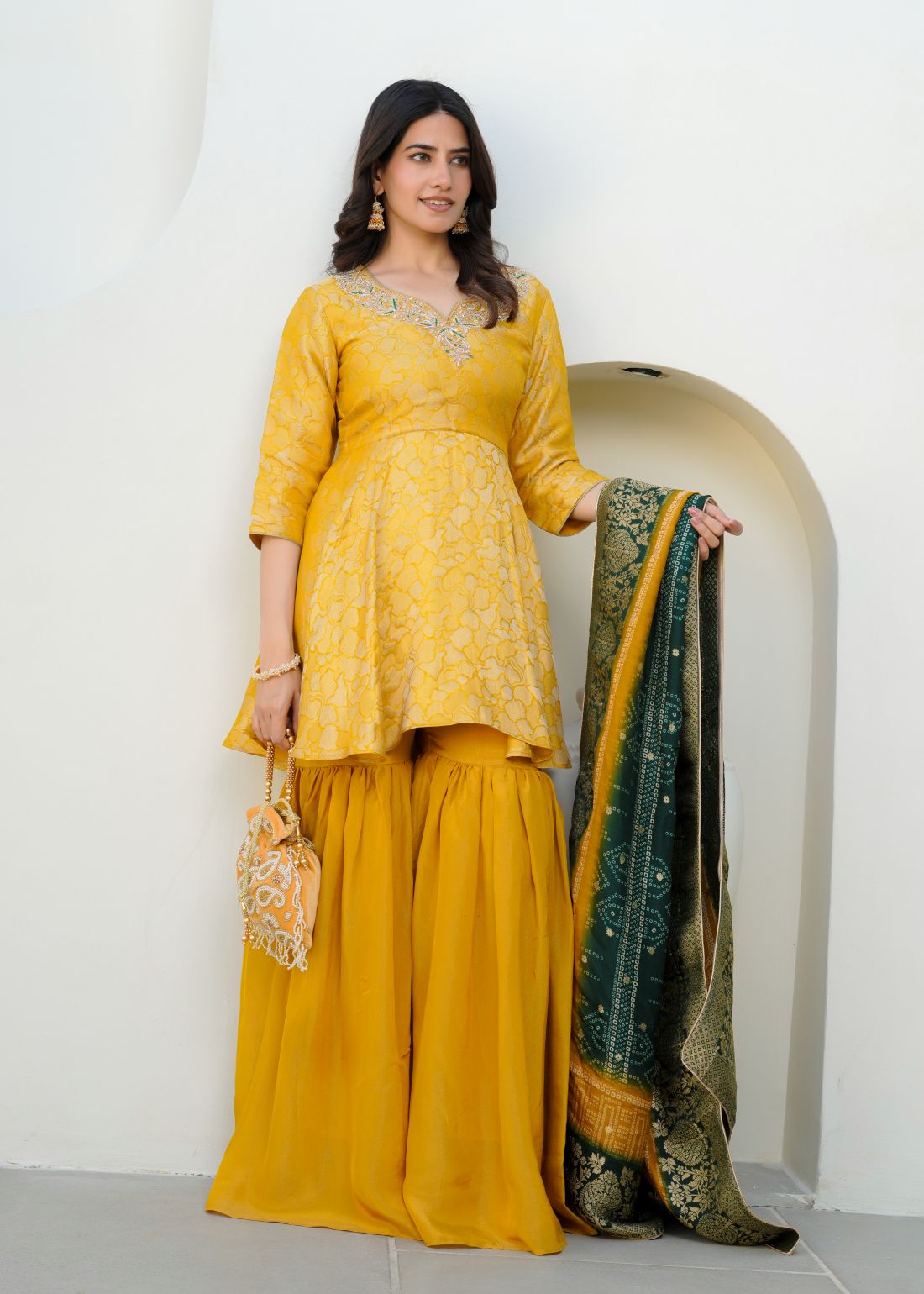 Mustard Colour Peplum Kurta Set