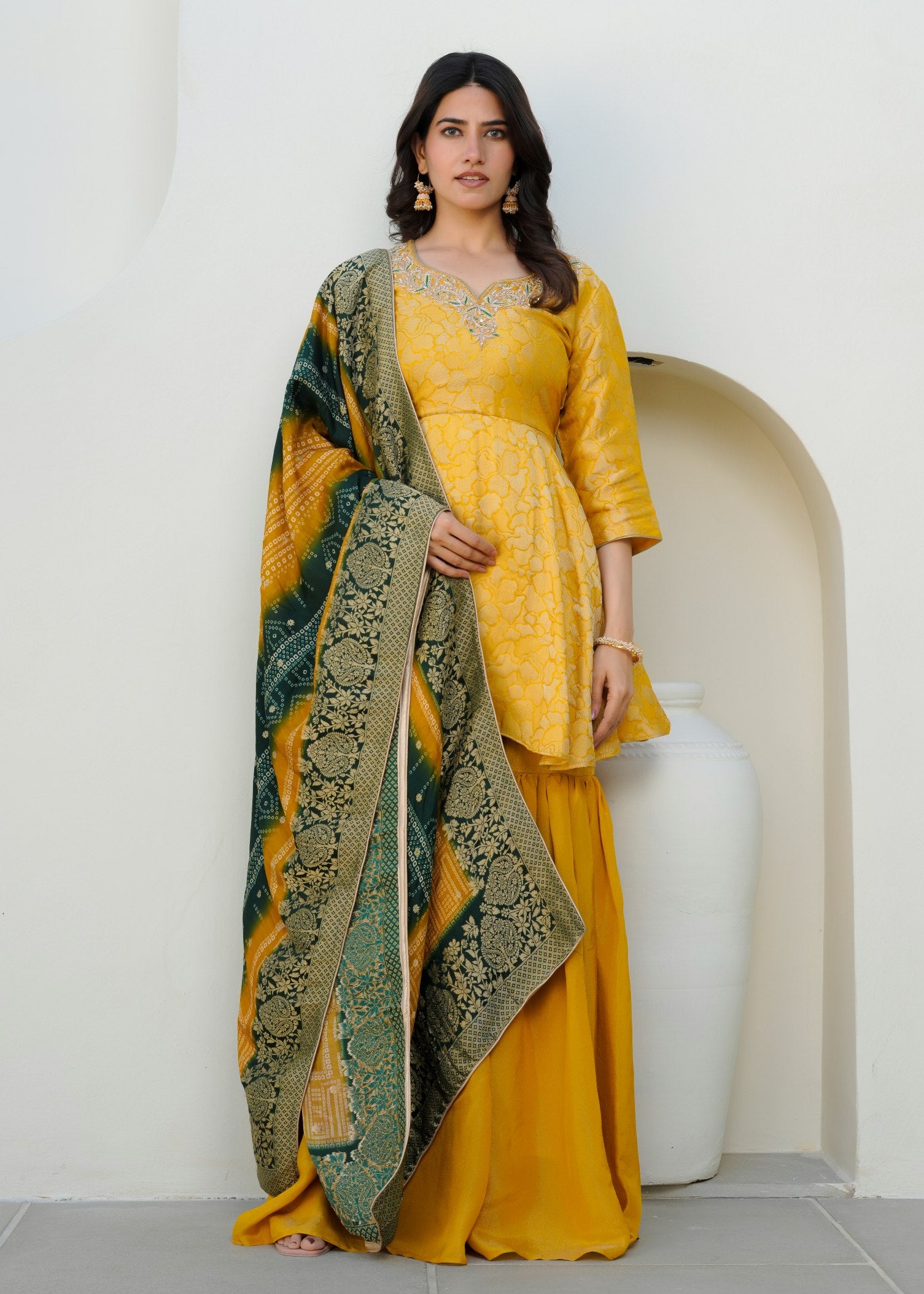 Mustard Colour Peplum Kurta Set