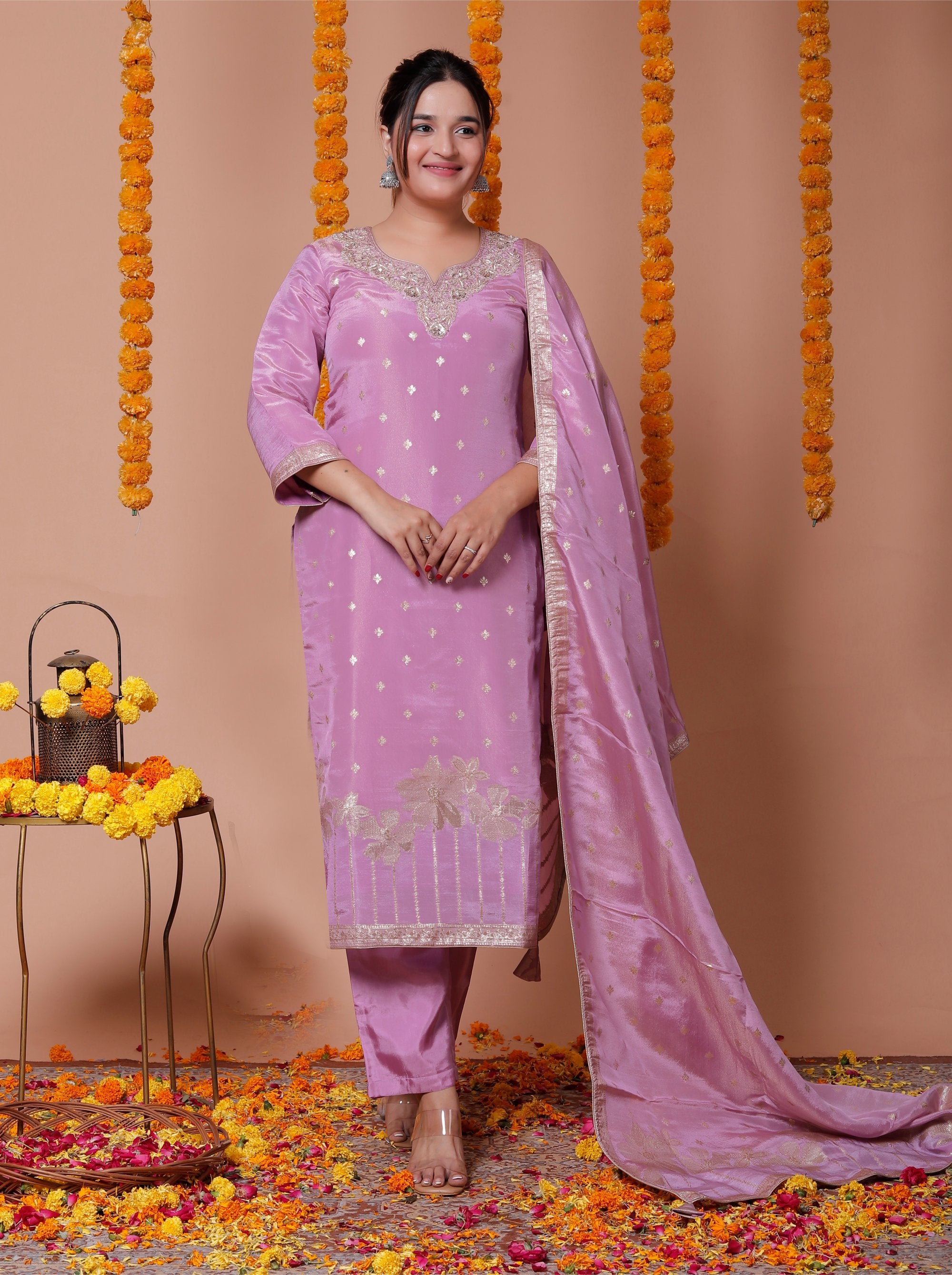 Mugdha– Orchid Pink Hand-Worked Suit Set