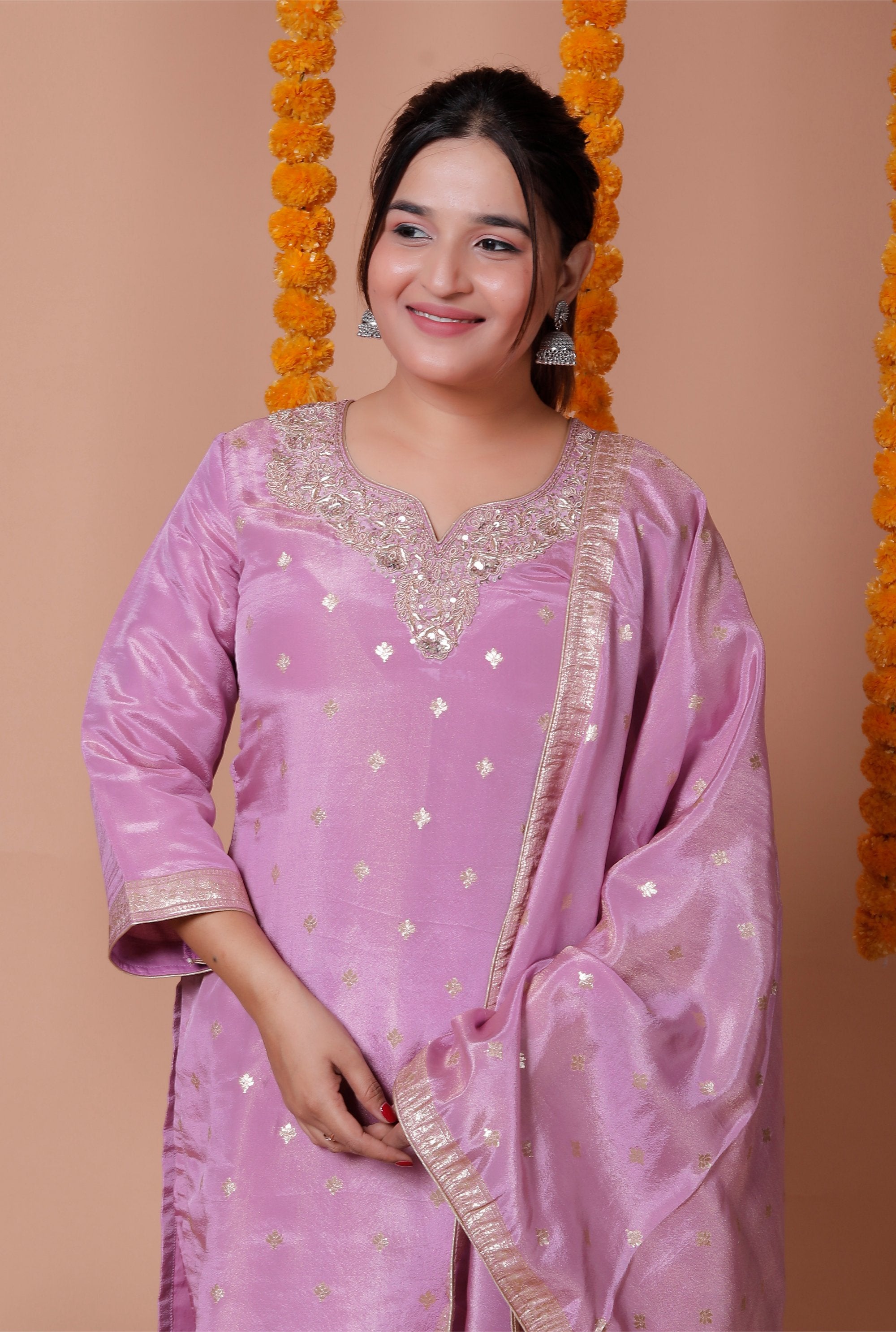 Mugdha– Orchid Pink Hand-Worked Suit Set