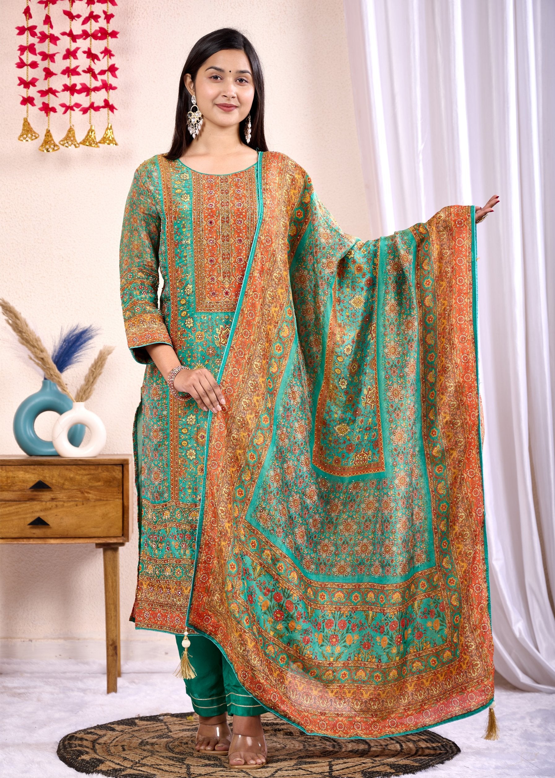 Nazaakat – Rama Green Printed Suit Set