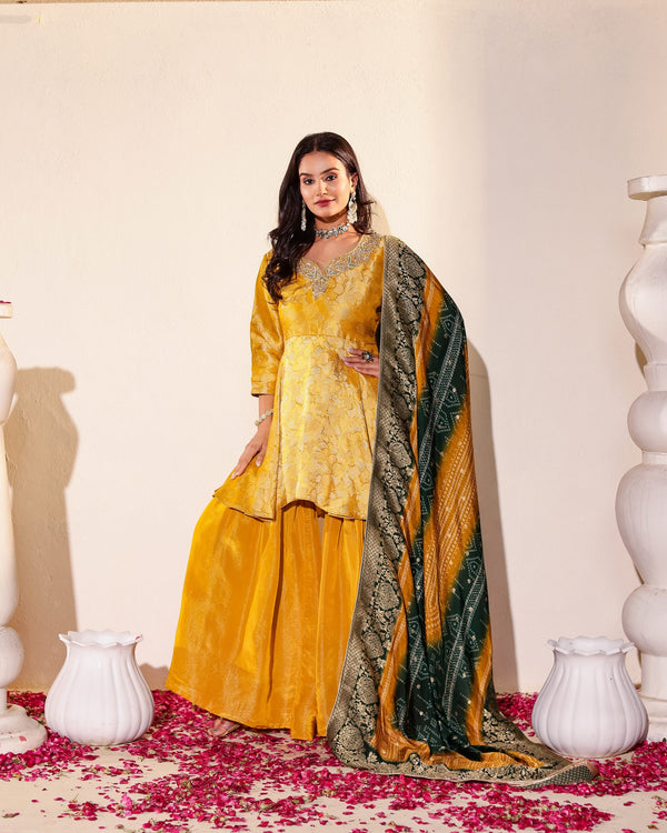 Mustard Colour Peplum Kurta Set