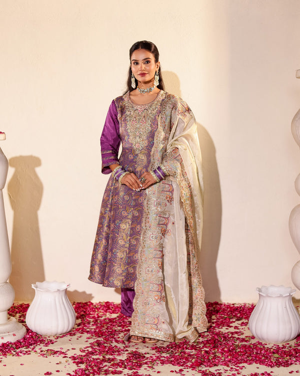 Lavender Colour Anarkali Suit Set
