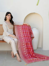 Nura – Cream Tissue Kurta Set with Georgette Dupatta