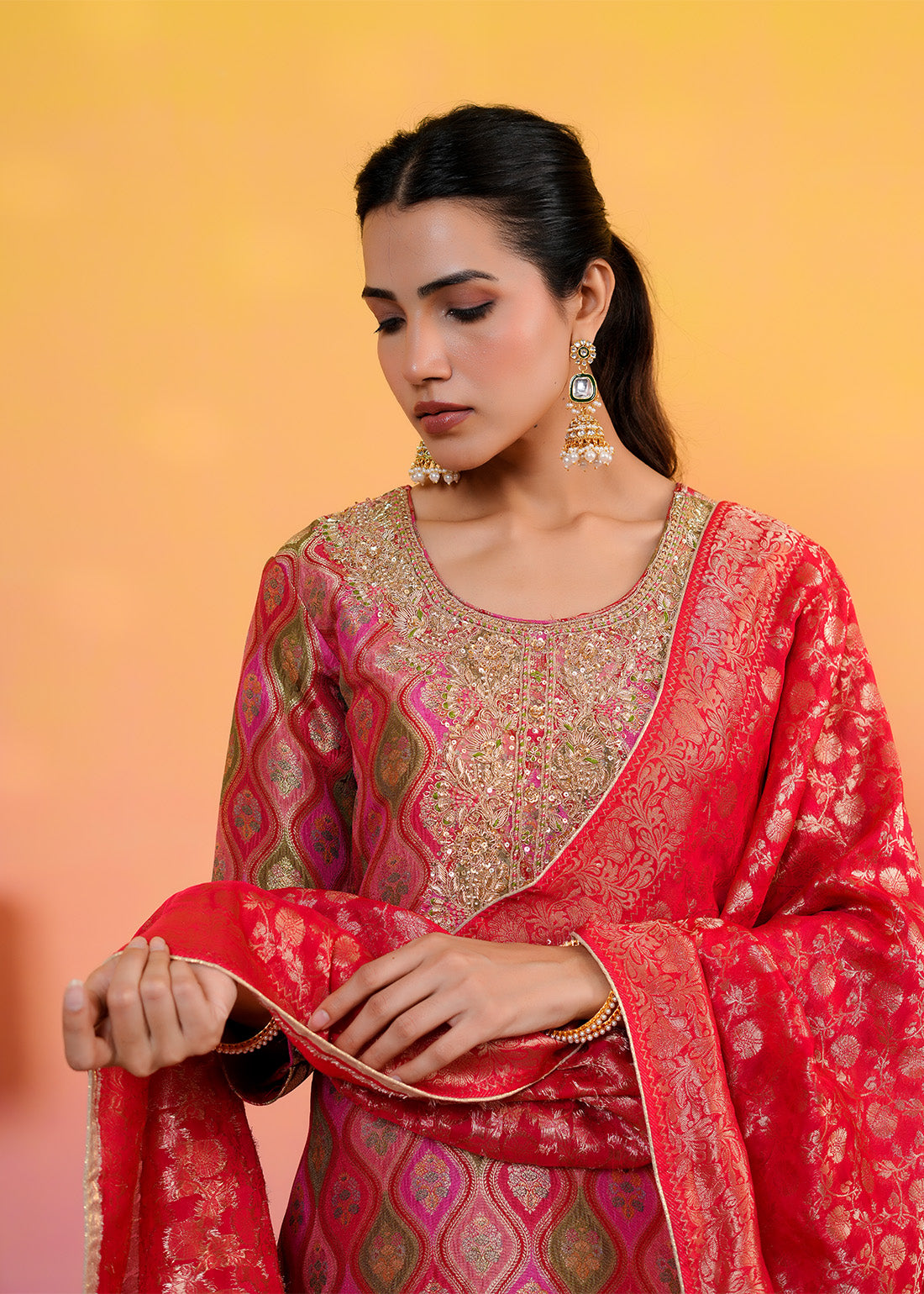 Junoon – Scarlet Brocade Suit Set