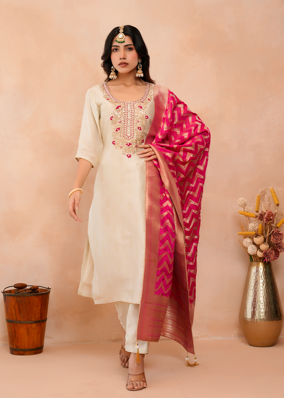 Gulshan – Champagne Tissue Silk Suit Set