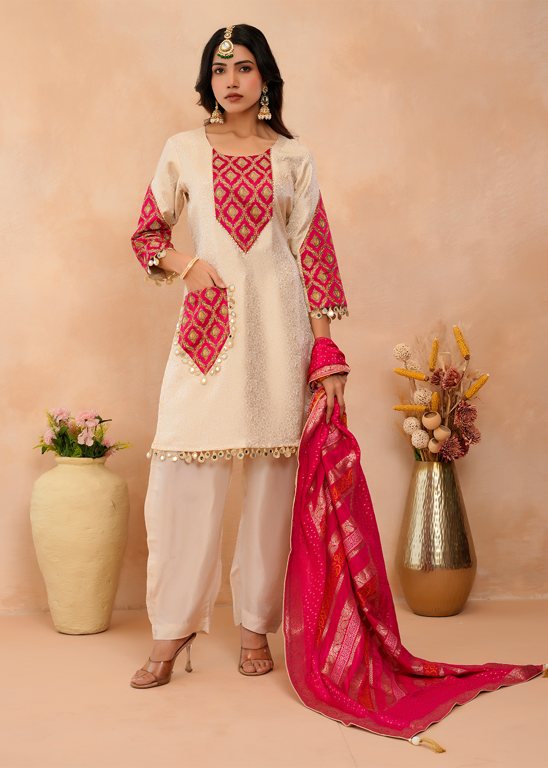Shubhra – Champagne Heritage Patchwork Suit Set
