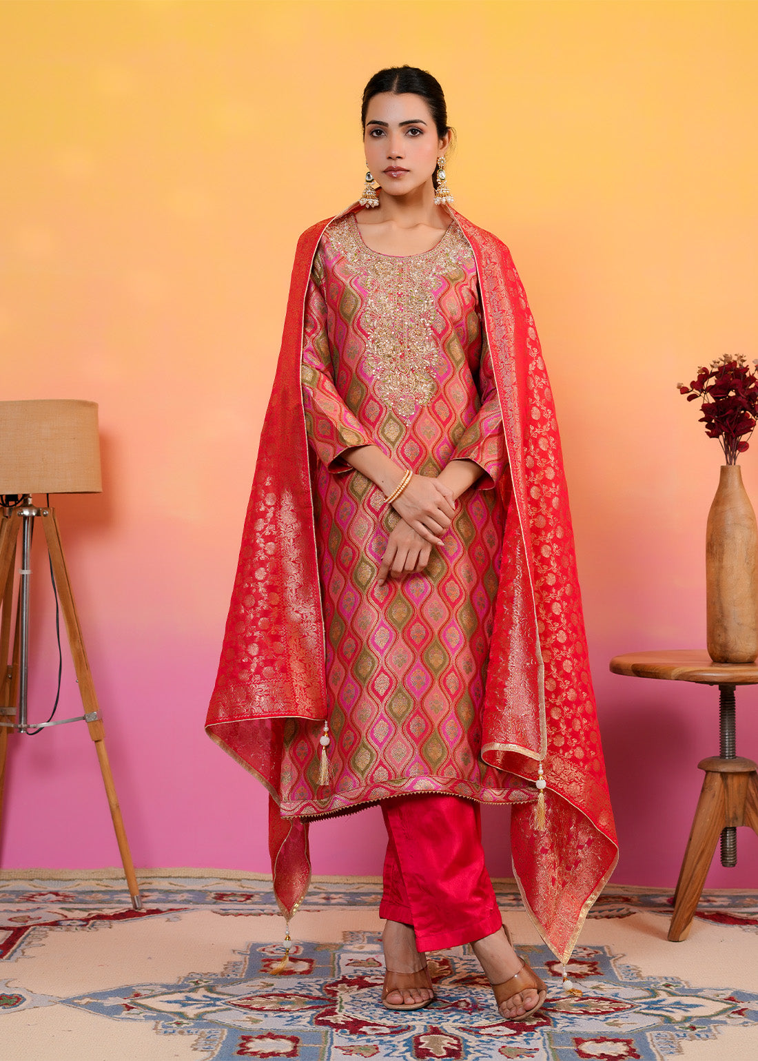 Junoon – Scarlet Brocade Suit Set