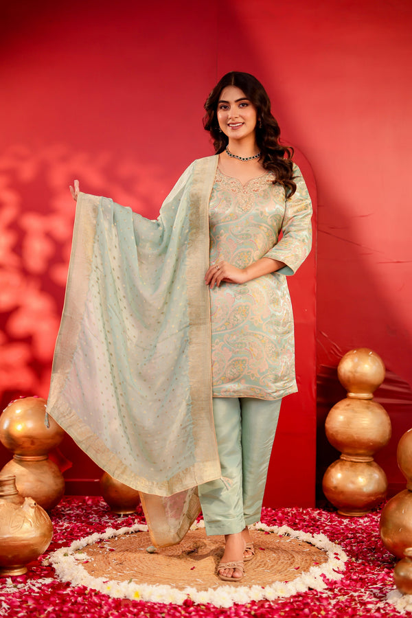 Sitara – Pista Green Zardozi Kurta Set