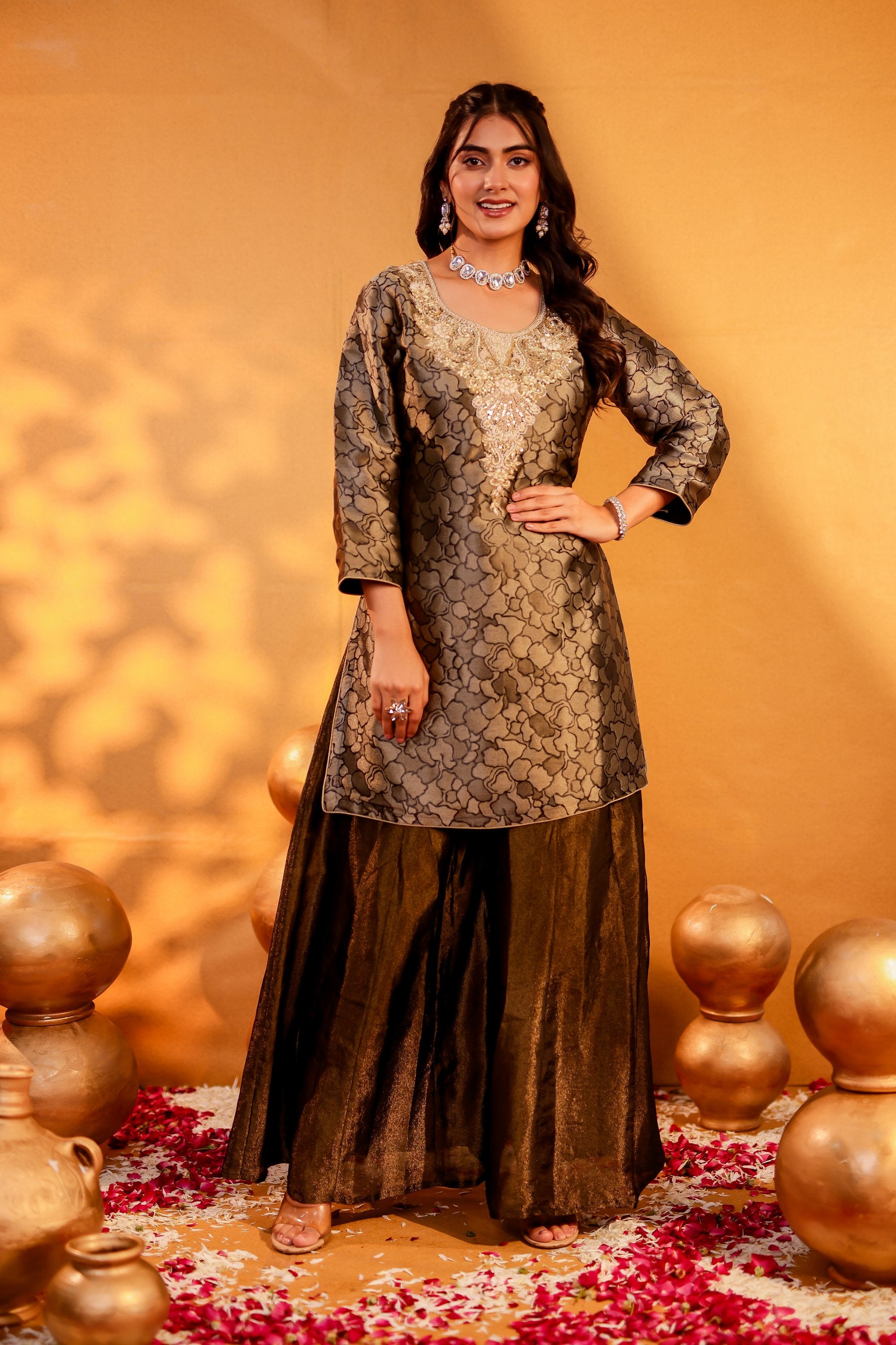 Noor – Black Tissue Sharara Suit Set