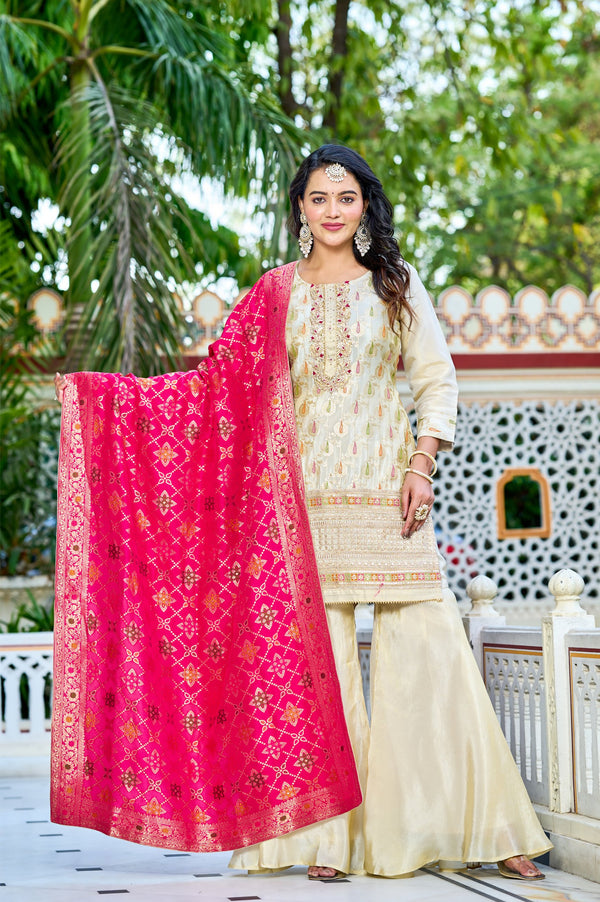 Sunehri Cream Heavy Embellished Sharara Set