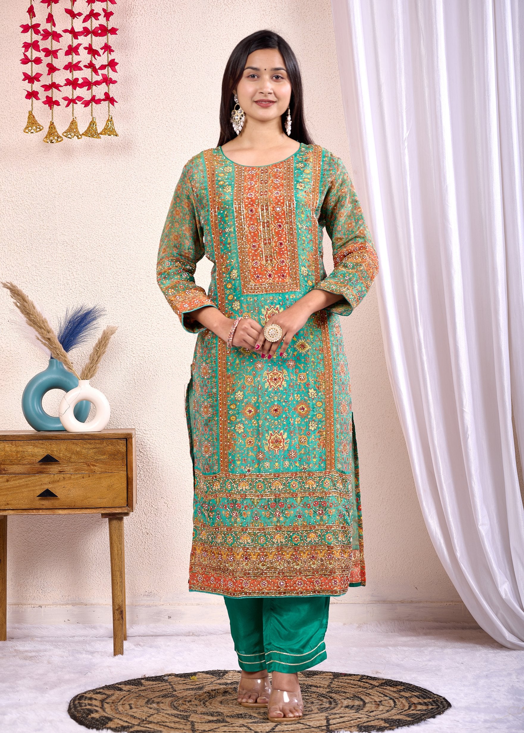 Nazaakat – Rama Green Printed Suit Set